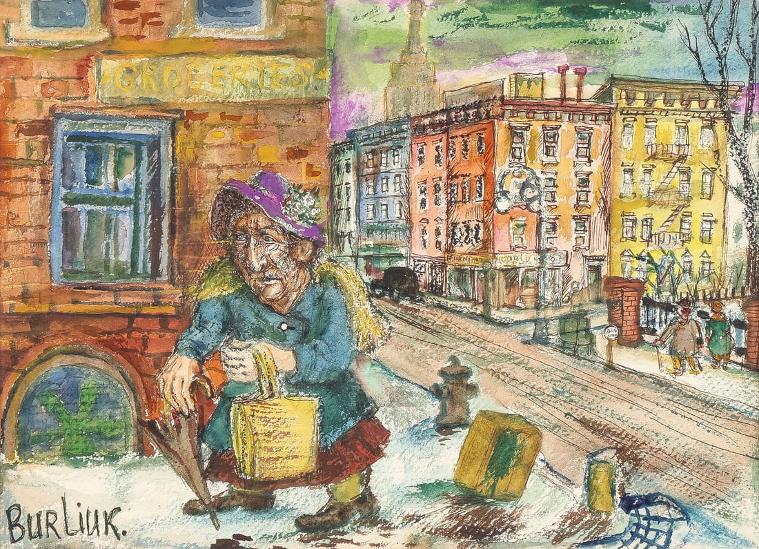 GOOD BURLIUK WATERCOLOR, C. 1940 (1 of 4)