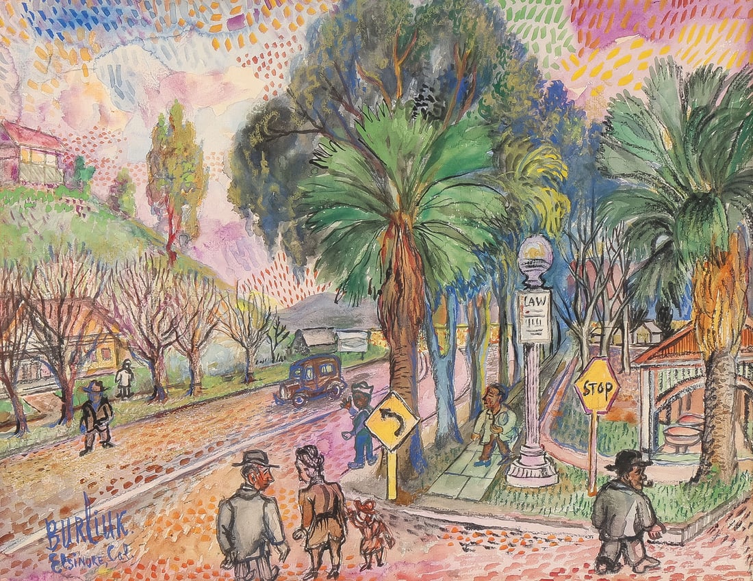 GOOD BURLIUK CALIFORNIA WATERCOLOR, C. 1945 (1 of 3)
