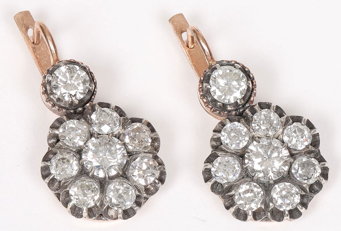 RUSSIAN GOLD & DIAMOND EARRINGS, LORIE, C. 1880 (1 of 4)