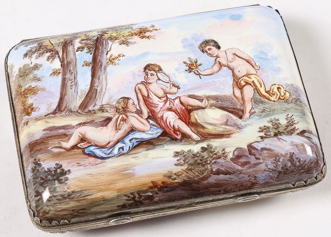 SILVER & ENAMELED EROTIC CIGARETTE CASE, 19TH C (1 of 2)