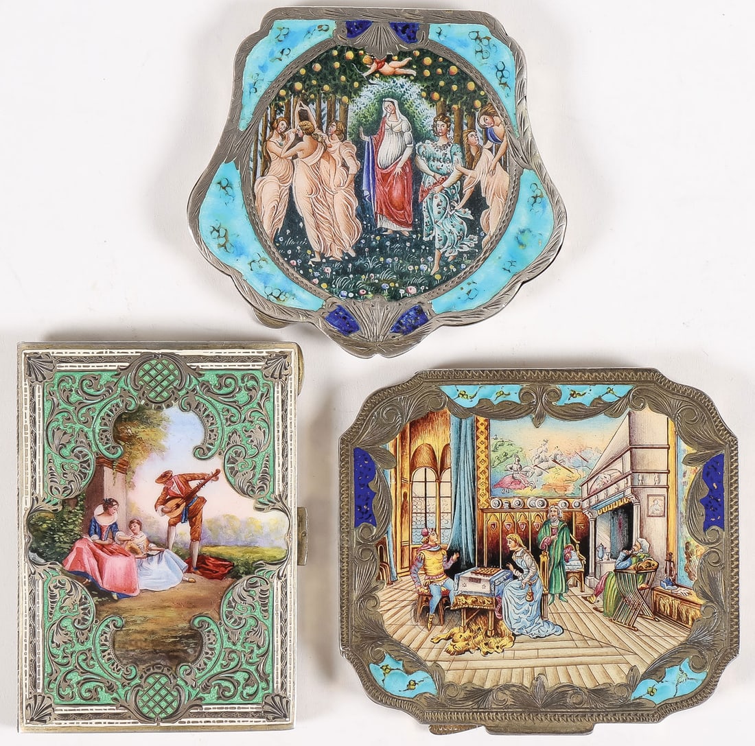 THREE EUROPEAN SILVER & ENAMEL CASES (1 of 7)