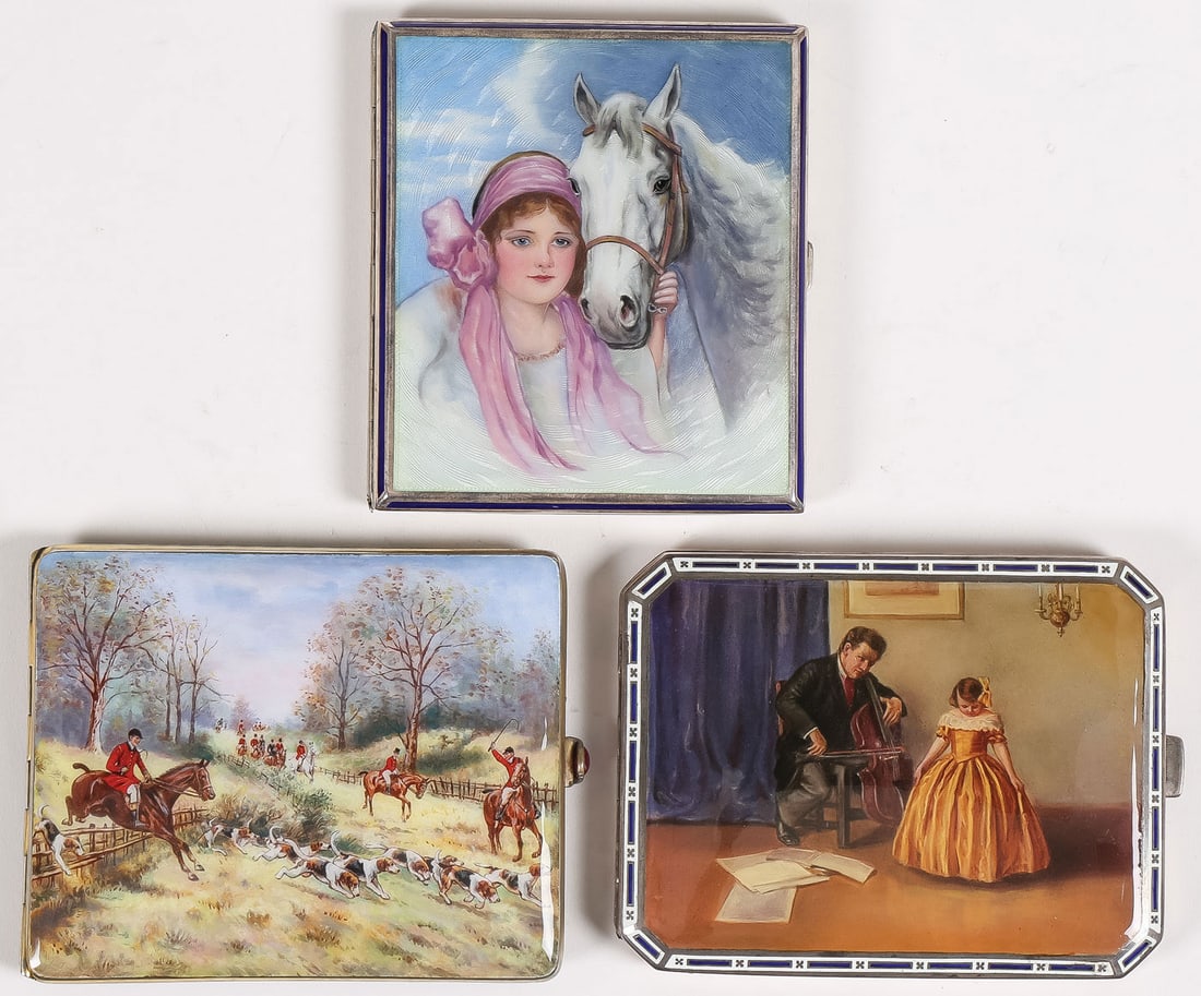 THREE VINTAGE ENAMELED CIGARETTE CASES (1 of 7)