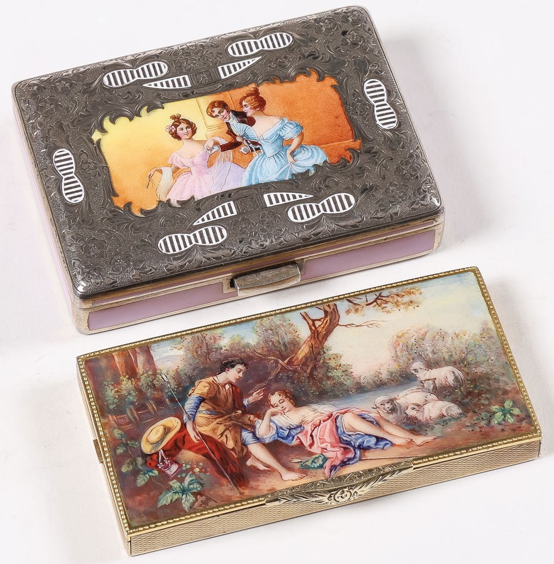 PAIR OF SILVER & ENAMEL VANITY CASES (1 of 5)