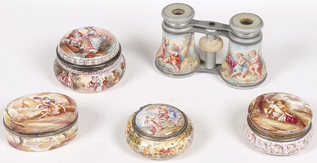 4 VINTAGE ENAMEL BOXES & OPERA GLASSES (1 of 5)