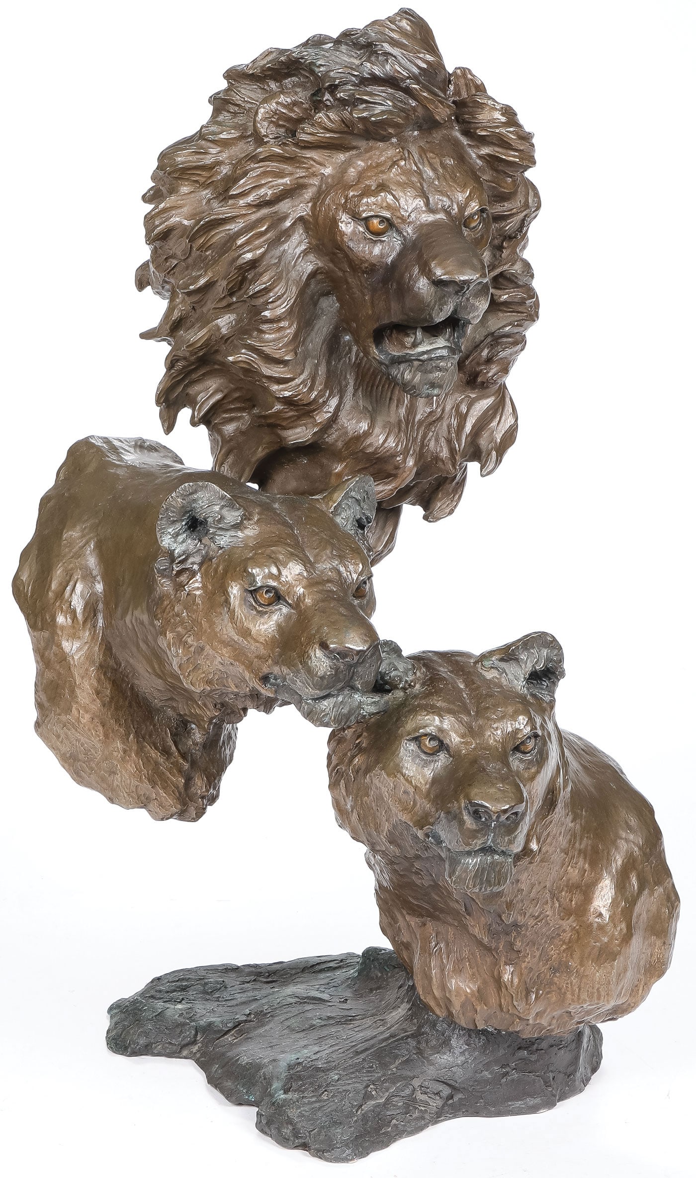 GOOD WILDLIFE LIONS SIGNED BRONZE: Mark Hopkins (American 1965- ) Searching the Serengeti -1999 Bronze with dark brown patina Signed, dated, and editioned 98/550 on base, along with artist's thumbprint Height 19.5 inches SHIPPING