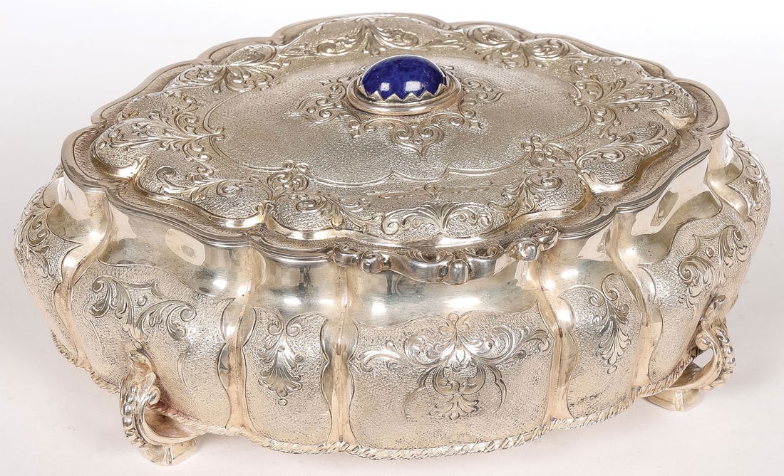 ORNATE CONTINENTAL SILVER JEWELED BOX (1 of 6)