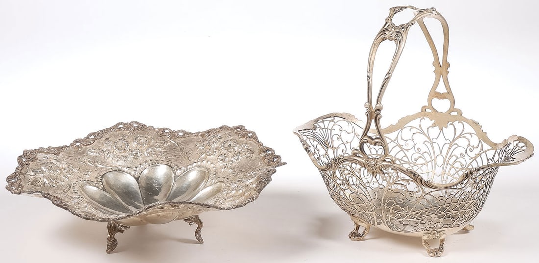 LARGE STERLING BASKET AND FOOTED BOWL (1 of 5)