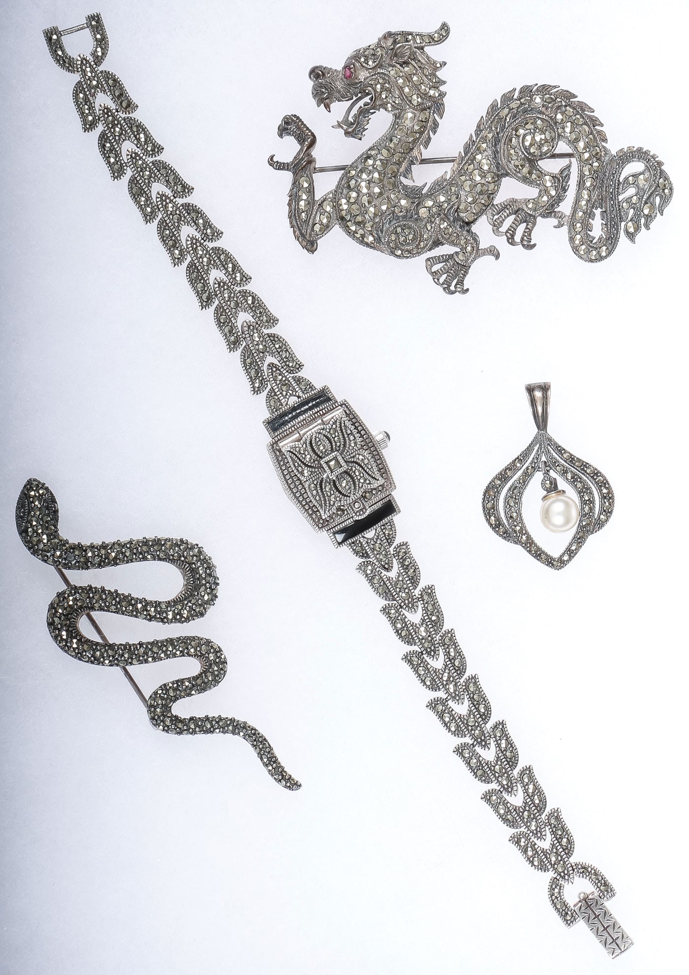 STERLING SILVER & MARCASITE JEWELRY GROUP (1 of 3)