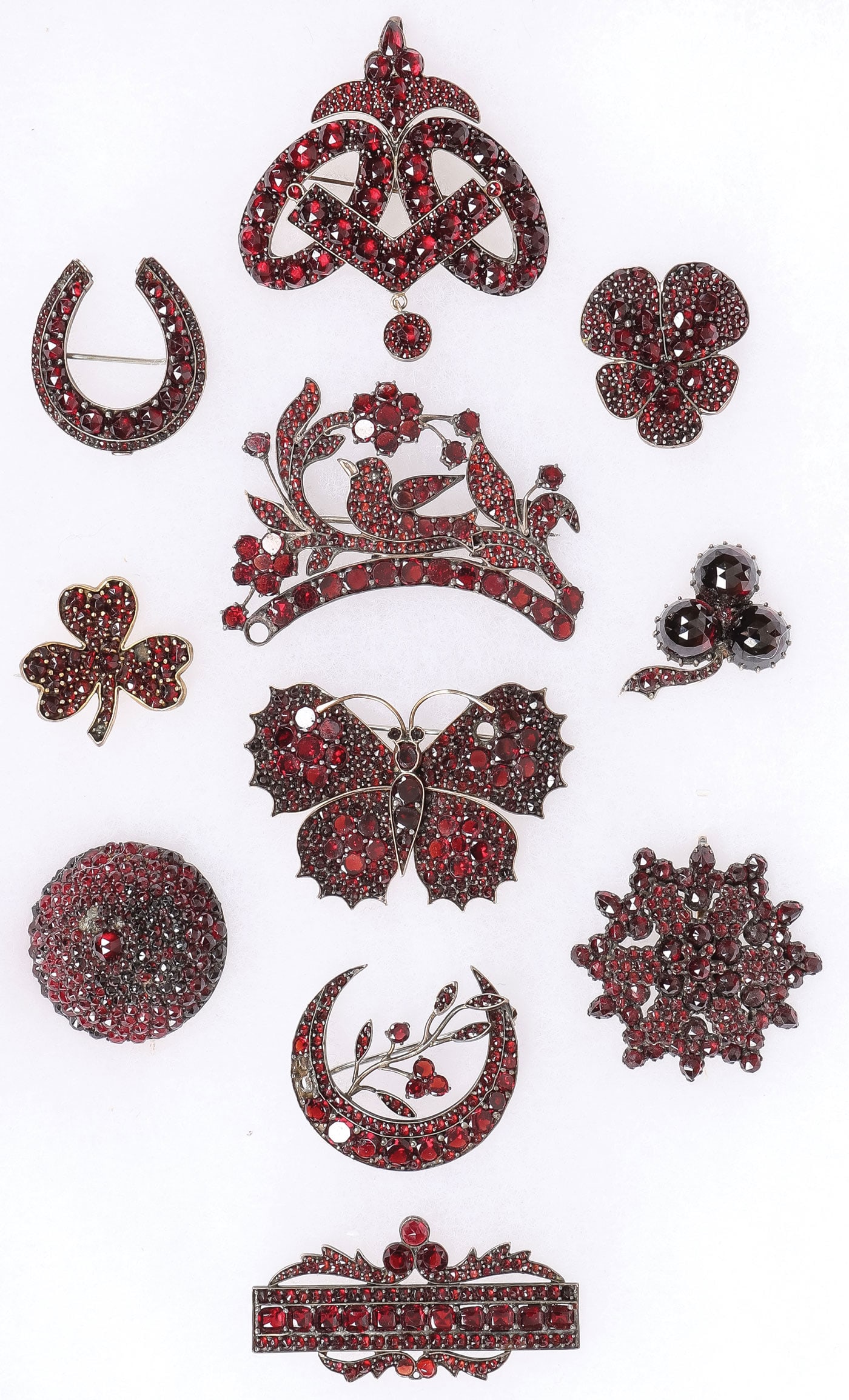 11 VINTAGE GARNET BROOCHES, C. 1890 (1 of 1)