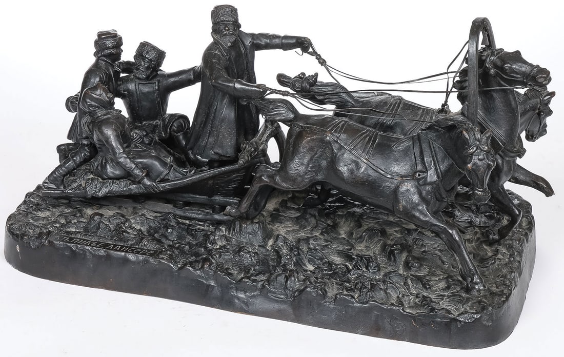 LARGE RUSSIAN BRONZE TROIKA GROUP AFTER LANCERE (1 of 4)