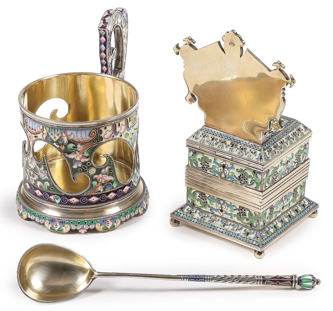 GROUP OF RUSSIAN SILVER & ENAMEL OBJECTS - 2