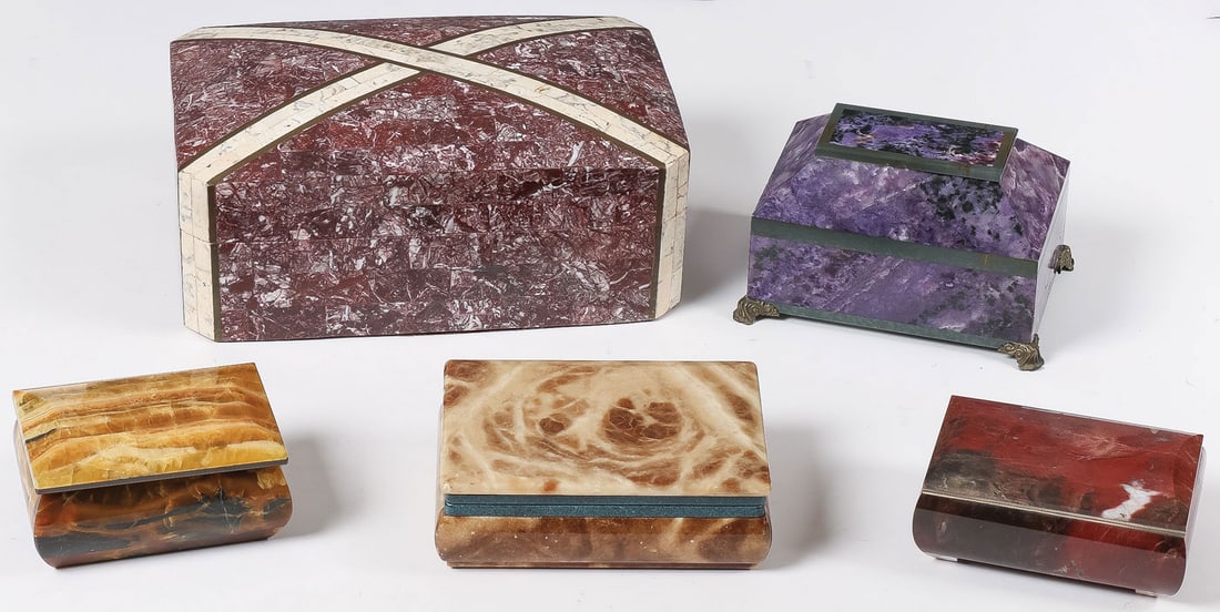5 ATTRACTIVE HARDSTONE BOXES (1 of 2)