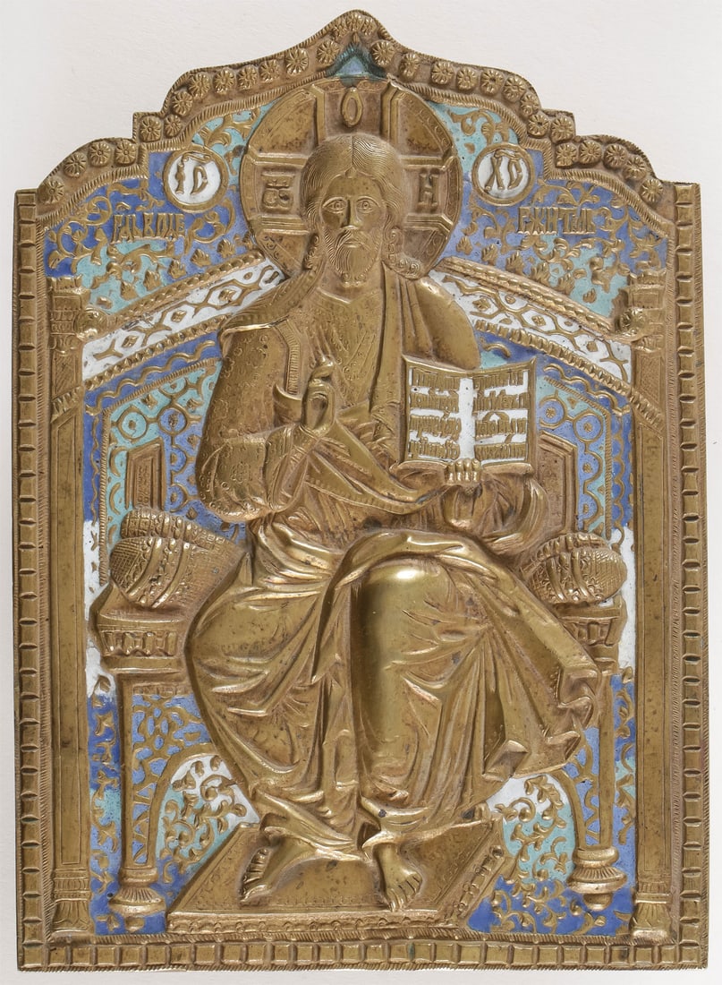 FINE CAST BRASS & ENAMEL RUSSIAN ICON OF CHRIST (1 of 2)