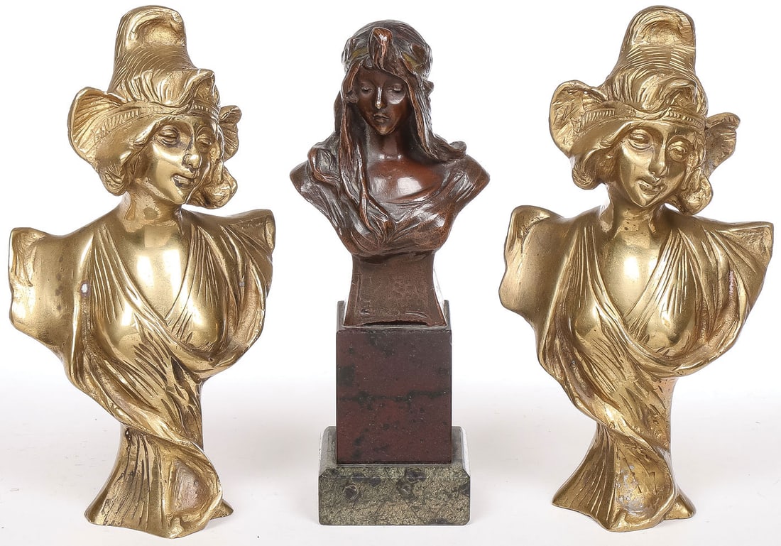 THREE FRENCH ART NOUVEAU BRONZE BUSTS, C. 1900 (1 of 3)