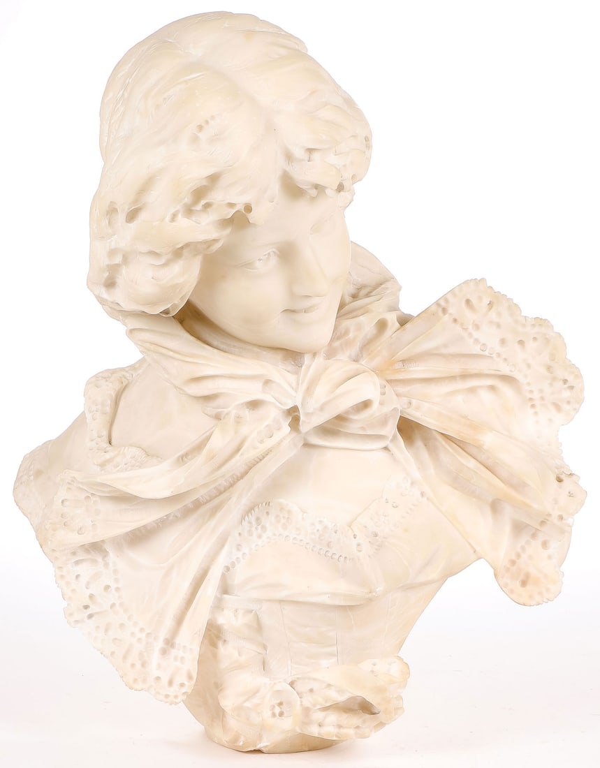 ITALIAN CARVED ALABASTER BUST, 19TH C (1 of 2)