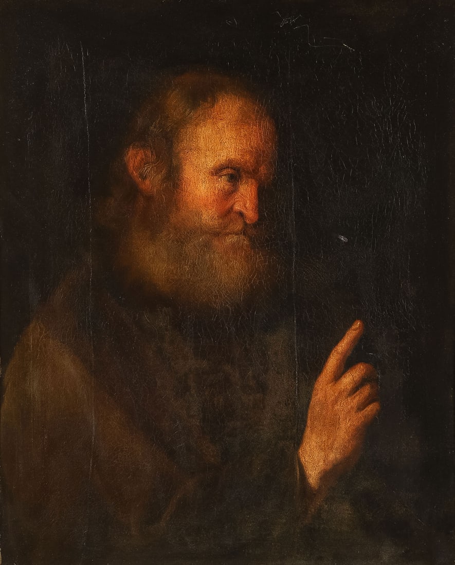 GOOD OLD MASTER PAINTING, 18TH C: Studio of Christian Wilhelm Ernst Dietrich (German 1712-1774) A Philosopher's Head ? circa 1750 Oil on canvas Apparently unsigned 29.75 x 24 inches (75.5 x 61cm). Overall, including frame 36.5 x
