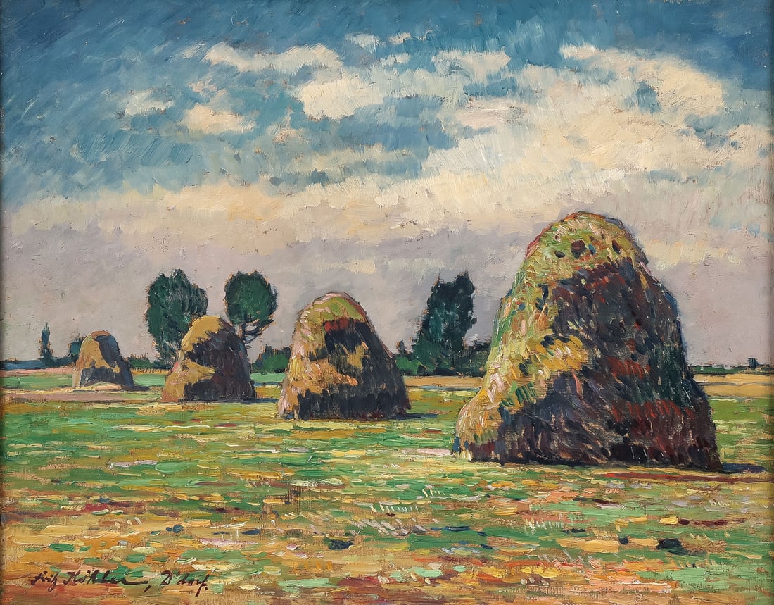 SIGNED IMPRESSIONISTIC HAYSTACK PAINTING - 3