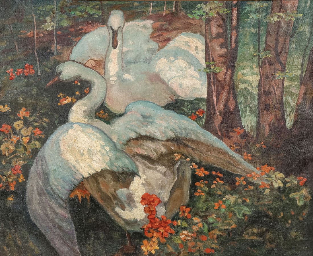 VINTAGE SWAN PAINTING, C. 1930'S (1 of 3)
