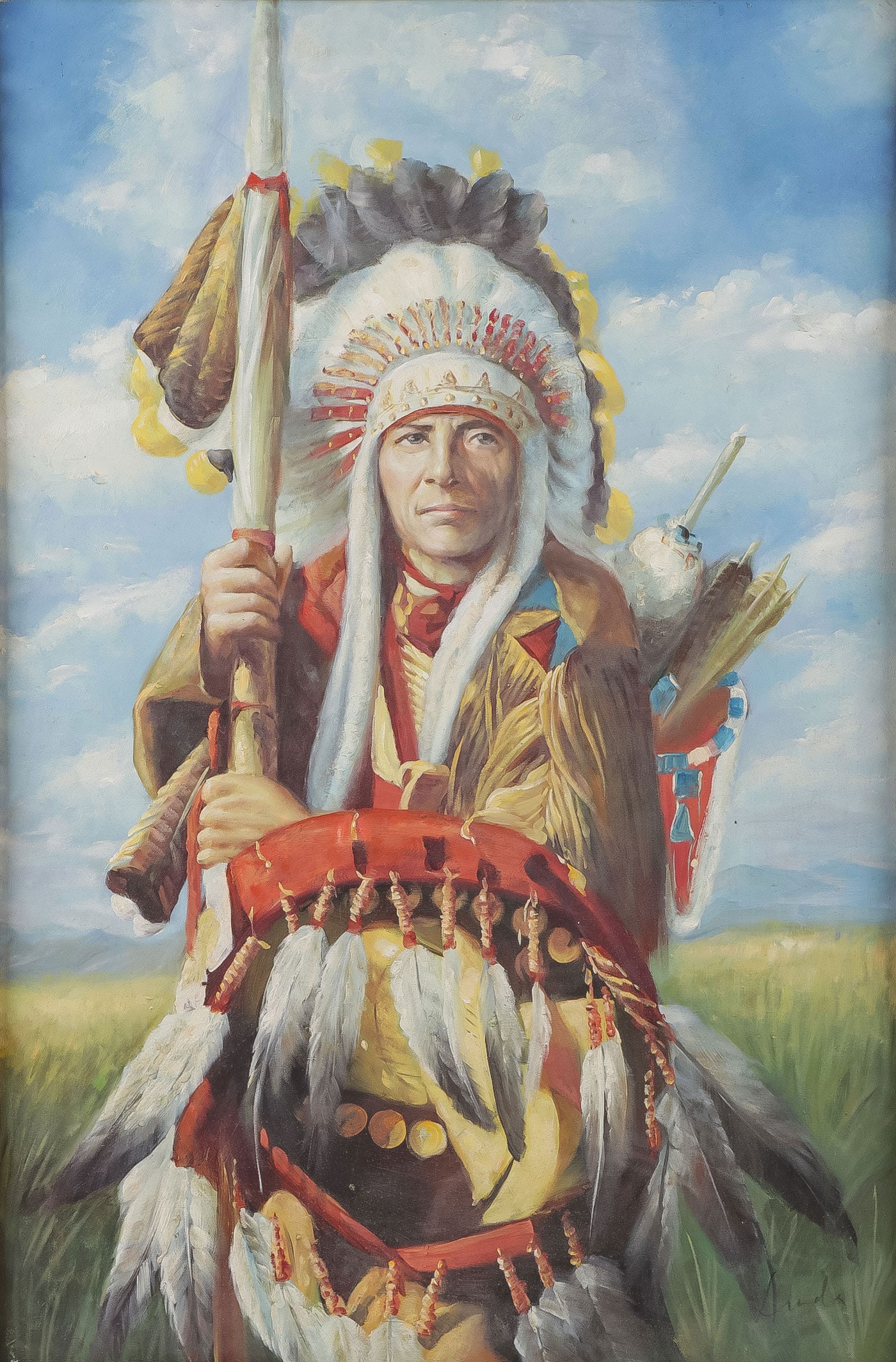 GREAT SIGNED INDIAN CHIEF PAINTING (1 of 4)
