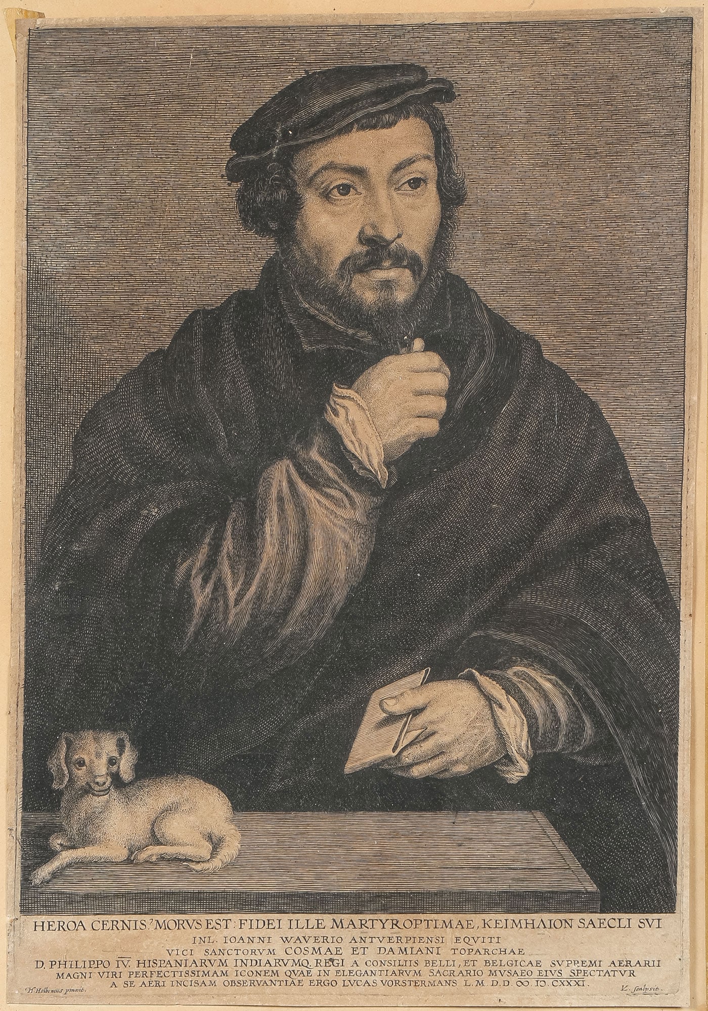 THOMAS MORE ENGRAVING, VORSTERMAN: Lucas Vorsterman the Elder (Flemish 1595-1675) Portrait of Sir Thomas More ? 1631 Engraving The lower margin heavily inscribed Sheet size: 10.25 x 6.8 inches (26 x17.5cm). Overall including glazed