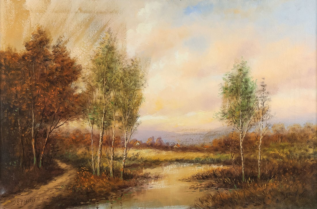 LARGE SIGNED BUCOLIC LANDSCAPE, C 1920 (1 of 4)