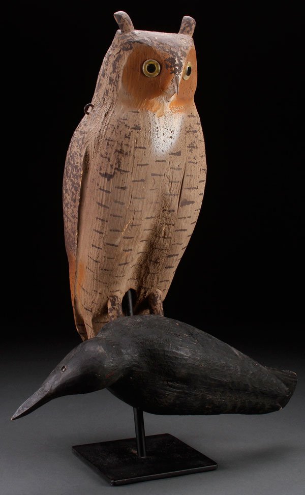 A VERY FINE HERTER'S CARVED BALSA WOOD OWL DECOY