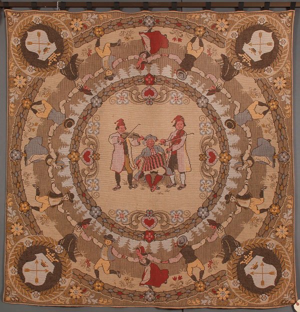 A BELGIAN WOVEN TAPESTRY, MID 20TH CENTURY: A BELGIAN WOVEN TAPESTRY, MID 20TH CENTURY. Depicting Scandinavian folk dancers. 51 inches x 52 inches (130 x 133 cm).