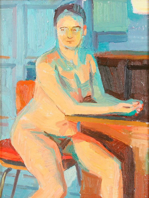 OIL PAINTING OF FEMALE NUDE, EUROPEAN C. 1920'S: CONTINENTAL SCHOOL(1920's) Seated Female Nude Oil on board 13.5 inches x 10.25 inches (34.2 x 26 cm)