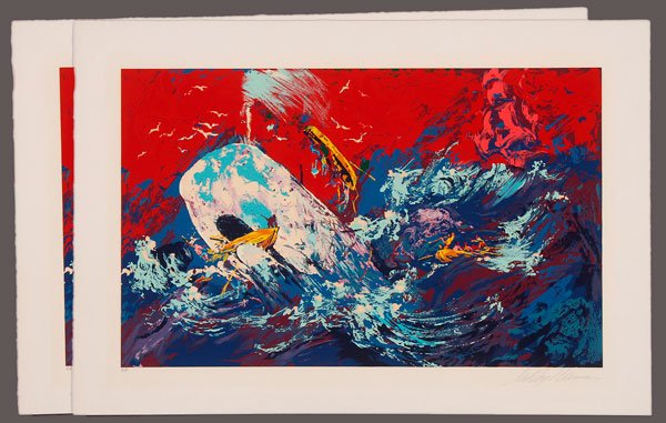 LEROY NEIMAN (AMERICAN B. 1927), PAIR OF SIGNED S: LEROY NEIMAN (AMERICAN B. 1927), PAIR OF SIGNED SERIGRAPHS, CIRCA 1977-1978. The two serigraphs both depicting the same work "Red Sky from Moby Dick", each pencil signed lower right. One framed, the o