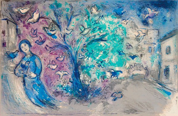 MARC CHAGALL, THE BIRD CHASE, DATED 1961: MARC CHAGALL (Russian/French 1887-1985)The Bird Chase (from Daphnis and Chloe)- 1961 Ed. 250Color lithographUnsigned16.25 inches x 25.25 inches (41.3 x 64.1 cm)