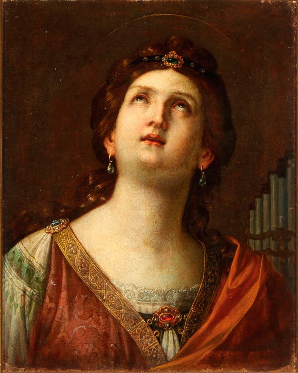 OLD MASTER PAINTING OF ST. CECILIA: After DOMENICO ZAMPIERI (IL DOMENICHINO) (Italian 1581-1641) St. Cecilia Oil on canvas 22.5 inches x 18 inches (57 x 45.75 cm)