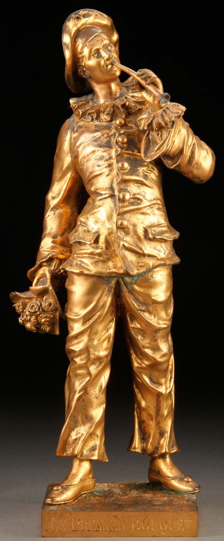 A FRENCH GILT BRONZE SCULPTURE BY ANFRIE: CHARLES ANFRIE(French 1833-1905)Le Premier Bouquet Bronze with gold patinaInscribed on base C. Anfrie and with title in FrenchHeight 18 inches (46 cm)