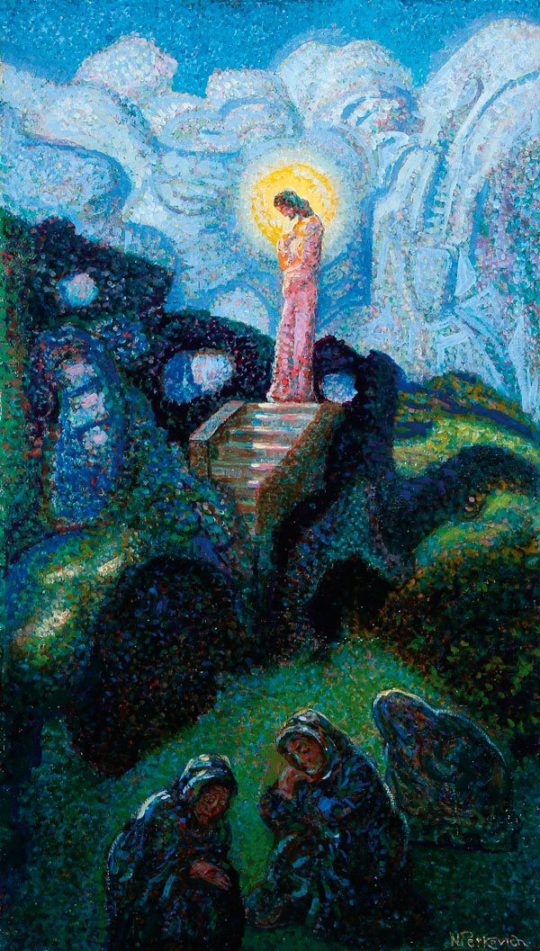 SERBIAN PAINTING BY NICHOLAS PETKOVICH: NICHOLAS PETKOVICH(Serbian/American 1893-1952) Christ in the Garden of Gethsemane Oil on board Signed lower right 28 inches x 16 inches (71 x 41 cm) Born in the city of Indjija, Serbia north of Belgra