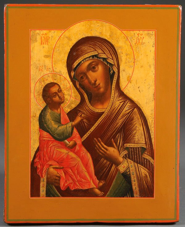 A RUSSIAN ICON OF THE MOTHER OF GOD, CIRCA 1800: A RUSSIAN ICON OF THE MOTHER OF GOD, CIRCA 1800. A finely painted icon combining both the Byzantine and Western (Italianate) styles. 14.1 inches x 11.3 inches (36.1 x 29 cm).