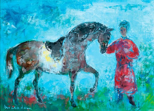 VU CAO DAM, VIETNAMESE OIL PAINTING: VU CAO DAM(Vietnamese 1908-2000) Le Cavalier Oil on canvas Signed lower left 11.6 inches x 14.75 inches (29.5 x 37.5 cm) Provenance: Purchased by current owner at Wally Findlay Galleries, Chic