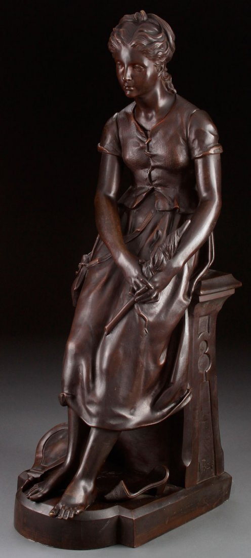 JEAN JULES FRERE FRENCH BRONZE FIGURE: JEAN JULES FRERE(French 1851-1906) Cinderella Bronze with dark brown patina Signed on base Height 31.3 inches (80 cm)
