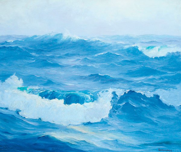 LEON LUNDMARK OCEAN SCAPE PAINTING: LEON LUNDMARK(American 1875-1942)High Tide Oil on canvasSigned lower right25 inches x 29 inches