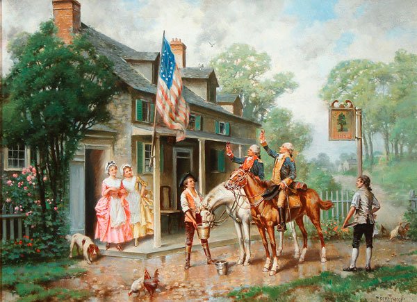 EDWARD PERCY MORAN, PATRIOTIC PAINTING: EDWARD PERCY MORAN (American 1862-1935)Raising a Toast to the Flag Oil on canvas laid downSigned "E. Percy Moran" lower right22 inches x 30 inches