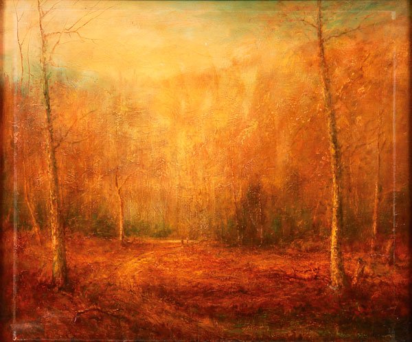 GEORGE INNESS STYLE PAINTING, CIRCA 1890: Circle of GEORGE INNESS(American 1825-1894)Interior Forest Landscape Oil on canvasApparently unsigned25 inches x 30 inches