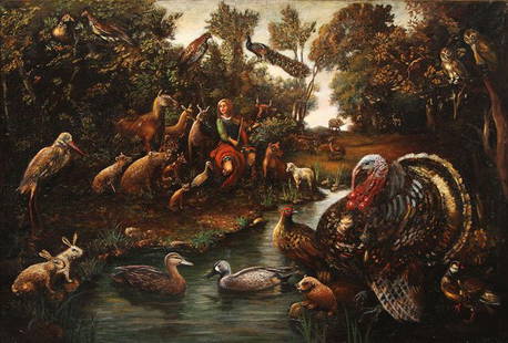 Large Old Master Painting, Dutch: Follower of ROELANDT SAVERY(Dutch 1576-1639)Orpheus Taming the Wild Animals Oil on canvasUnsigned41 inches x 59 inches (104.1 x 149.8 cm)