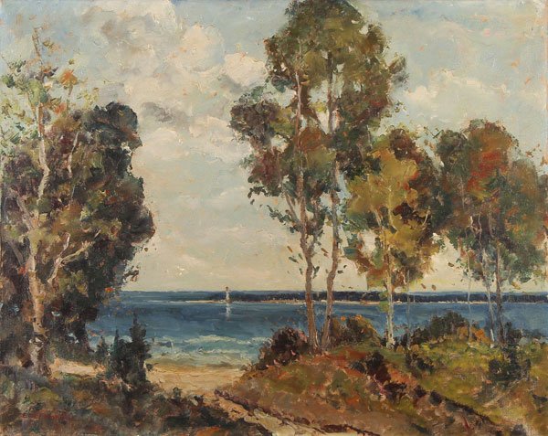 Large American Painting, Signed: EARL NORTH(American 1904-1989) Straits of Mackinaw and St. Helene- 1962 Oil on canvas Signed and dated lower right "Earl North '62" and titled on verso 24 inches x 30 inches (61 x 30 cm); unframed