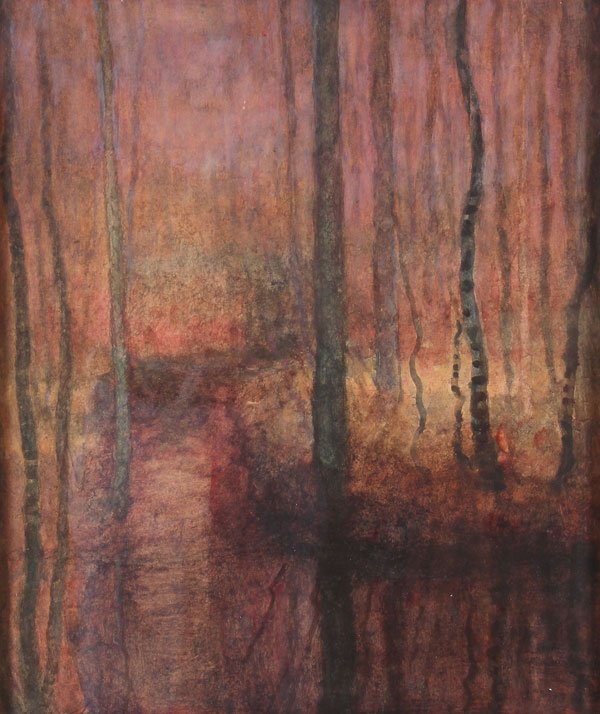 Signed American Painting: HARRY SPIERS(American 1869-1947) Sunset Path Watercolor Signed lower left 20.5 inches x 17.1 inches