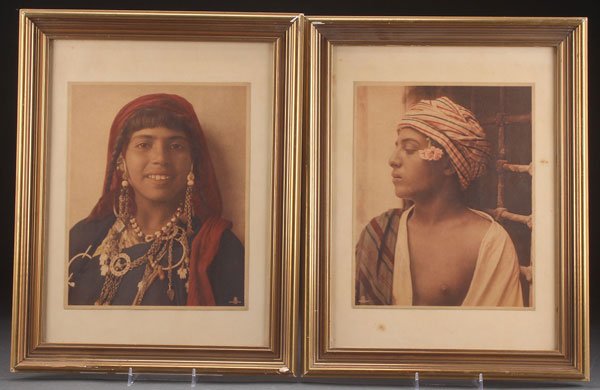 TWO LEHNERT AND LANDROCK HELIOGRAVURES: TWO LEHNERT AND LANDROCK HELIOGRAVURES, EARLY 20TH CENTURY. Of young Tunisian women. Image 11.75 inches x 9.25 inches (30 x 23.5 cm). With gilt period frames.