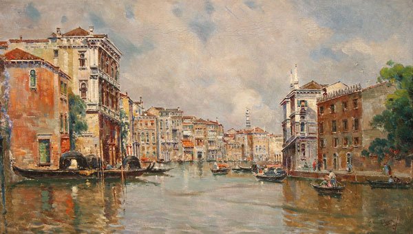 ARTIST SIGNED OIL PAINTING, VENICE: ANTONIO MARIA DE REYNA MANESCAU(Spanish 1859-1937) Grand Canal, Venice Oil on canvas Signed lower right 11.75 inches x 20 inches (29.9 x 50.7 cm)
