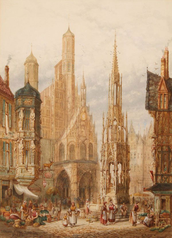 HENRY THOMAS SCHAFER WATERCOLOR PAINTING: HENRY THOMAS SCHAFER(British 1854-1915)Frauenkirche- Nuremberg, GermanyWatercolorSigned lower left24 inches x 18 inches (61 x 45.7 cm)