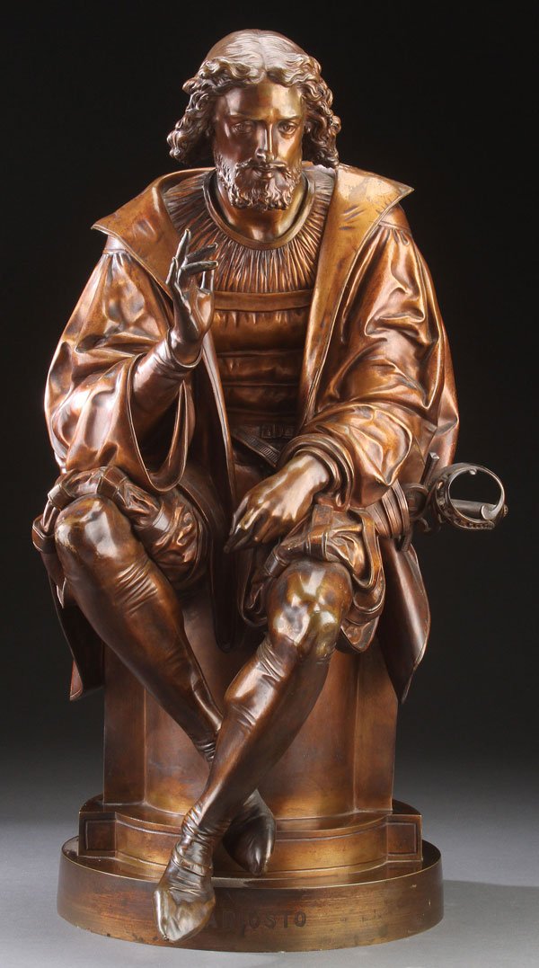 ALBERT ERNEST CARRIER-BELLEUSE BRONZE SCULPTURE: ALBERT ERNEST CARRIER-BELLEUSE(French 1824-1887)Ariosto Bronze with brown patinaInscribed on base "A. Carrier" and titled on frontHeight 25.25 inches (64.1 cm)