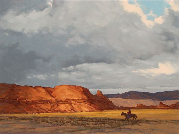 ROBERT LEROY KNUDSON OIL PAINTING: ROBERT LEROY KNUDSON(American 1929- ) October- Navajo Reservation Oil on canvas Signed lower left and inscribed with title on stretcher 18 inches x 24 inches