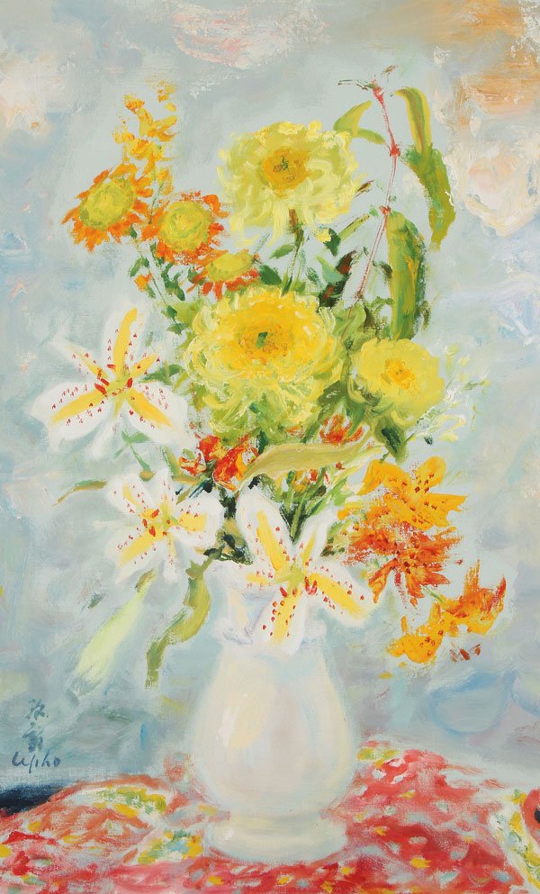 ORIGINAL LE PHO OIL PAINTING: LE PHO(Vietnamese 1907-2001)Vase de Fleurs Oil on canvasSigned lower left25 inches x 16 inches (63.5 x 40.6 cm)