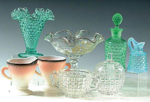 A 61 PIECE VARIETY OF ASSORTED GLASS in: A 61 PIECE VARIETY OF ASSORTED GLASS including Heisey, Depression Era and various table accessories. Estimate $100-$200