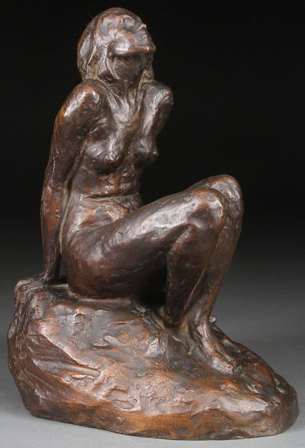 JO DAVIDSON(American 1883-1952) Regard- 1909: JO DAVIDSON(American 1883-1952)Regard- 1909Bronze with dark brown patinaStamped on verso "Jos DAVIDSON" and inscribed "NY and Paris 1909," and stamped "ROMAN BRONZE WORKS N.Y."Height 12.75 inches (32.